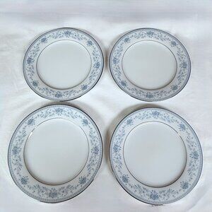 Noritake Blue Hill 2482 Porcelain Salad Plates Set of 4 Blue Floral Platinum Rim